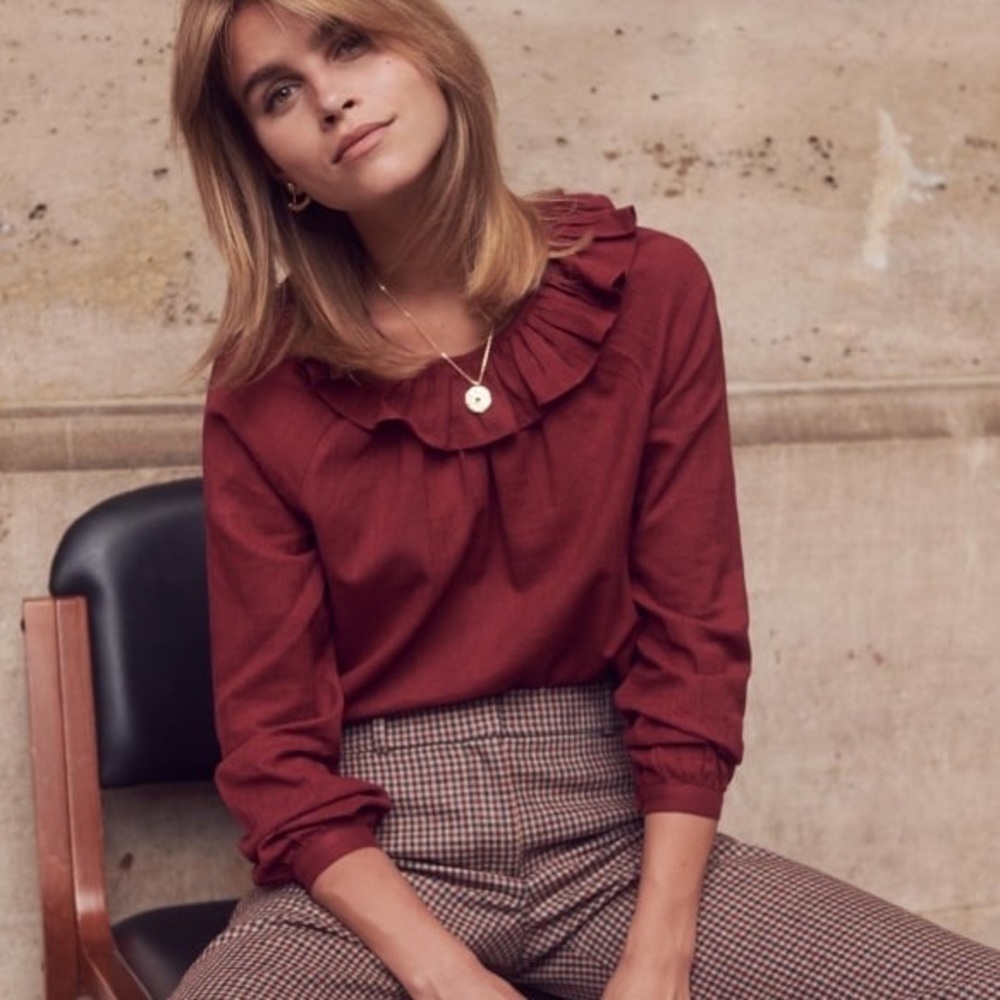 NWT Sezane Celie Blouse in Raisin